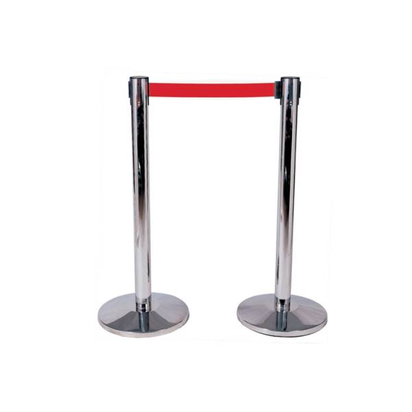 MEDIAL S.STEEL STANCHION W/RETRACTABLE RED BELT